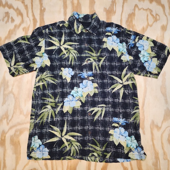Tommy Bahama Shirt Mens Medium Silk‎ Hawaiian Button Up Black Vibrant Floral - Picture 2 of 8